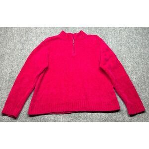 Rafaella Sweater Womens L Hot Pink 1/4 Zip Mock Neck Solid Long Sleeve Knit